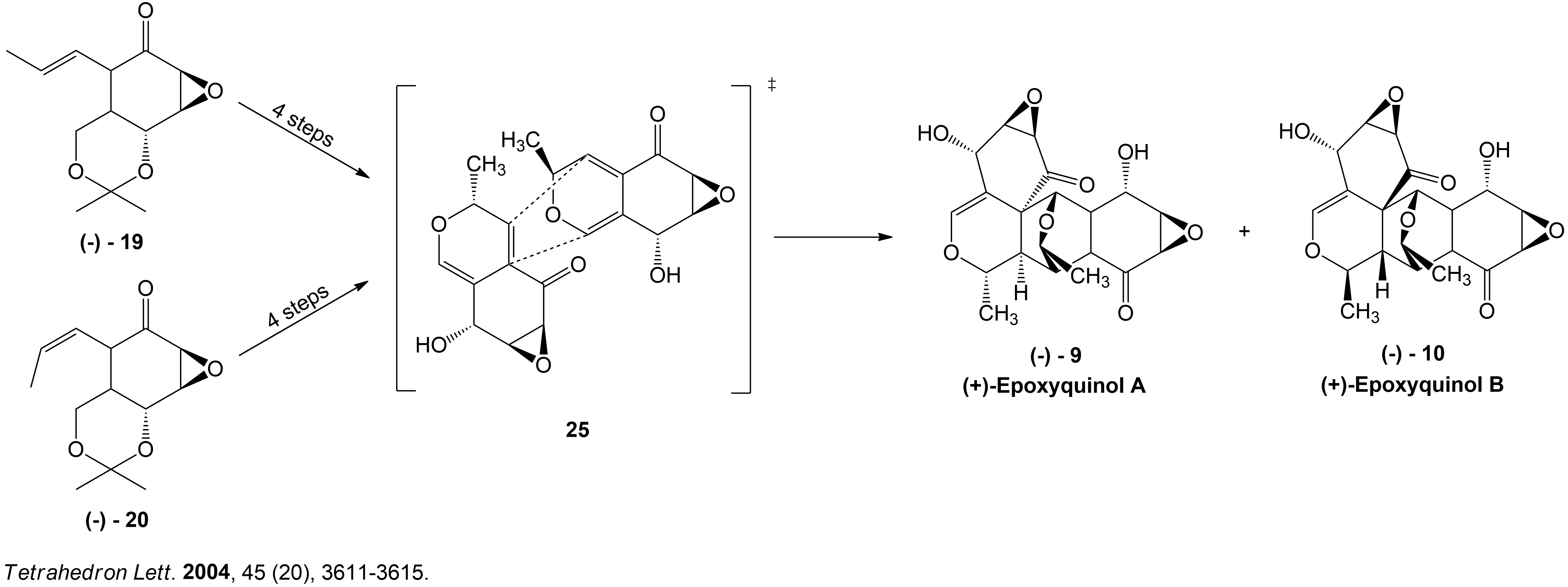 The diastereomeric (E)-dienone (-)-19 and (Z)-dienone (-)-20 were readily separated and fully characterized to form the desired product (-)-epoxyquinols A and B.