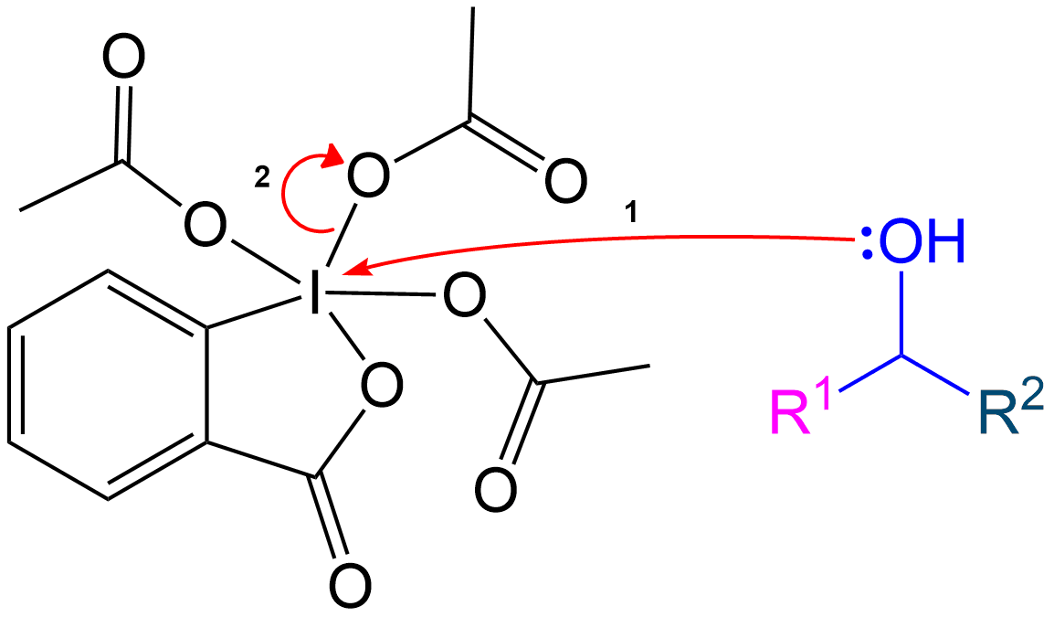 The mechanism follows the same steps as the primary alcohol oxidation but includes an additional side chain.