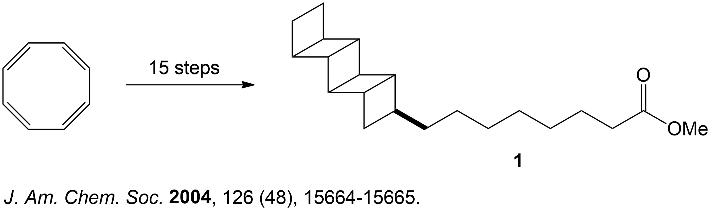 Cyclooctatetraene underwent a 15 step synthesis pathway to form the end product:(+)-Pentacycloanammoxic Acid.