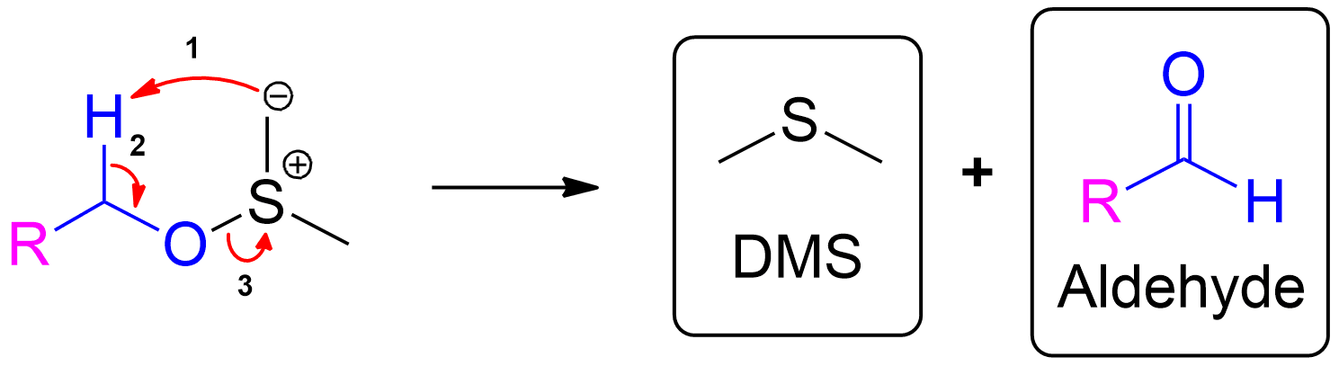 Sulfur Ylide decomposes to form DMS and the desired aldehyde product.