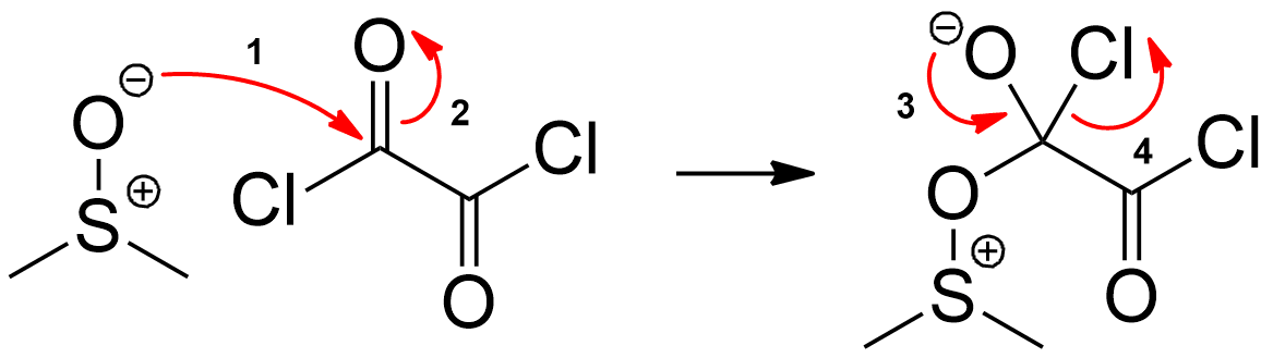 DMSO Resonance Structure performs Nucleophilic Attack, Chloride Ion acts as a Leaving Group.